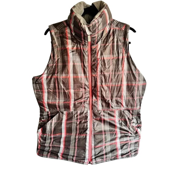 Reversible Plaid Vest Gray Sleeveless Puffer Jacket Quilted Outerwear Layering - Picture 3 of 13